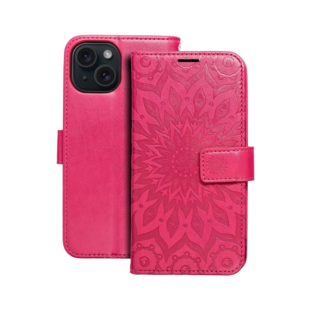 Etui z klapką na iPhone 15 Mezzo Book mandala magenta