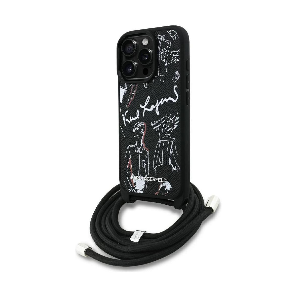 KARL LAGERFELD futerał do IPHONE 16 PRO MAX KLHCP16XPGGRMPCK kompatybilny z MagSafe (CRSSBY Grained PU W/ Pattern & Logo) czarny