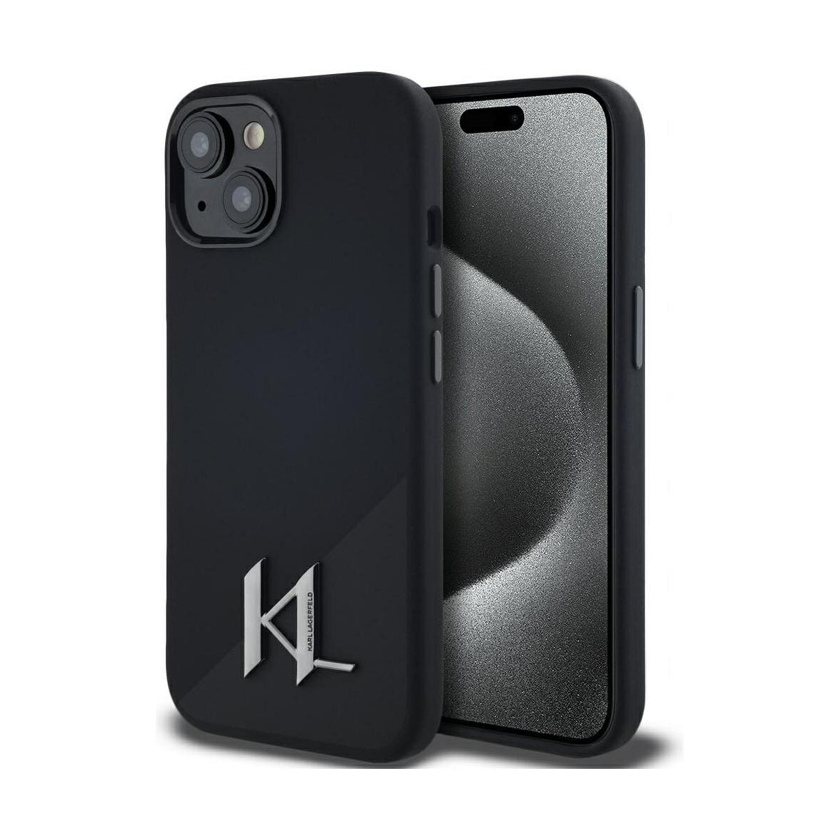 KARL LAGERFELD futerał do IPHONE 15 kompatybilny z MagSafe KLHMP15SSCMKMPCK (Silicone Initial Metal Logo) czarny