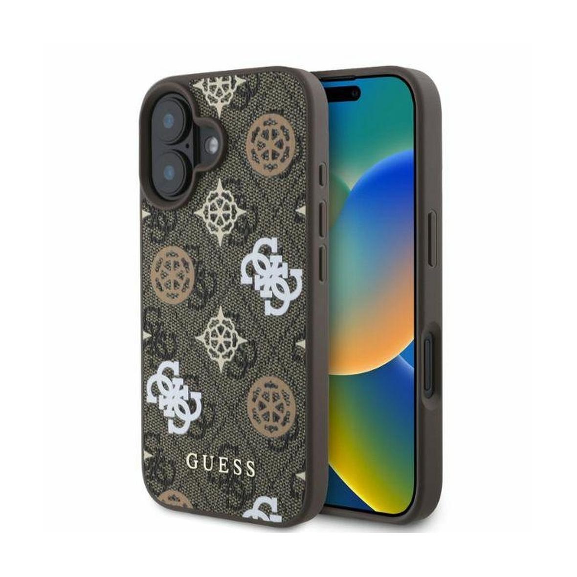GUESS futerał do IPHONE 16 kompatybilny z MagSafe GUHMP16SP4PWPW (PU Peony on 4G Background) brązowy