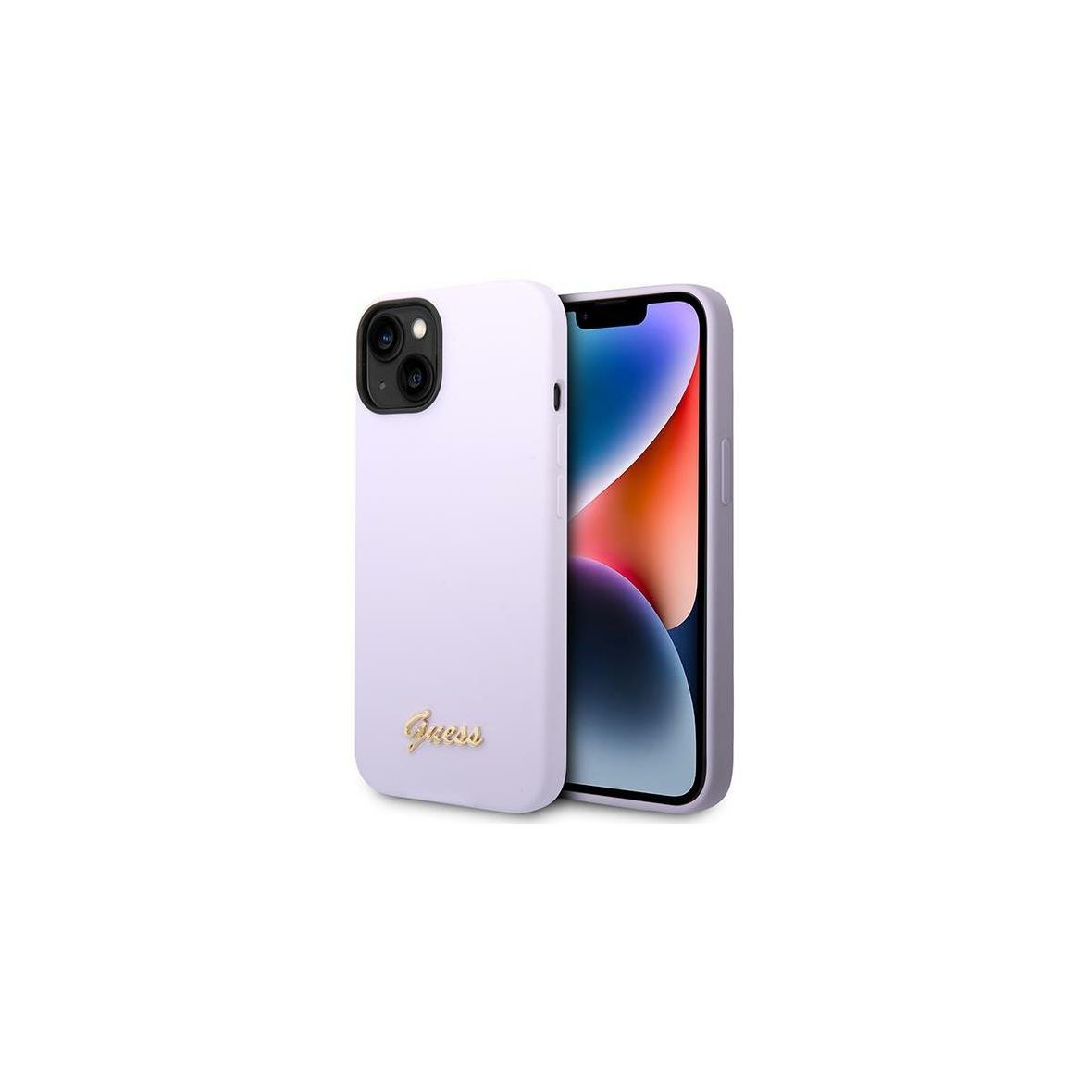 GUESS futerał do IPHONE 13 / 14 / 15 GUHCP14SSLSMU (Silicone Vintage Gold Logo) fioletowy