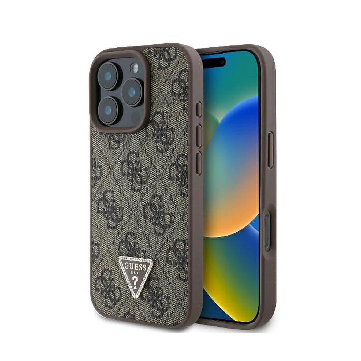 GUESS futerał do IPHONE 16 Pro GUHCP16LP4TDPW (PU Leather 4G Triangle Strass) brązowy