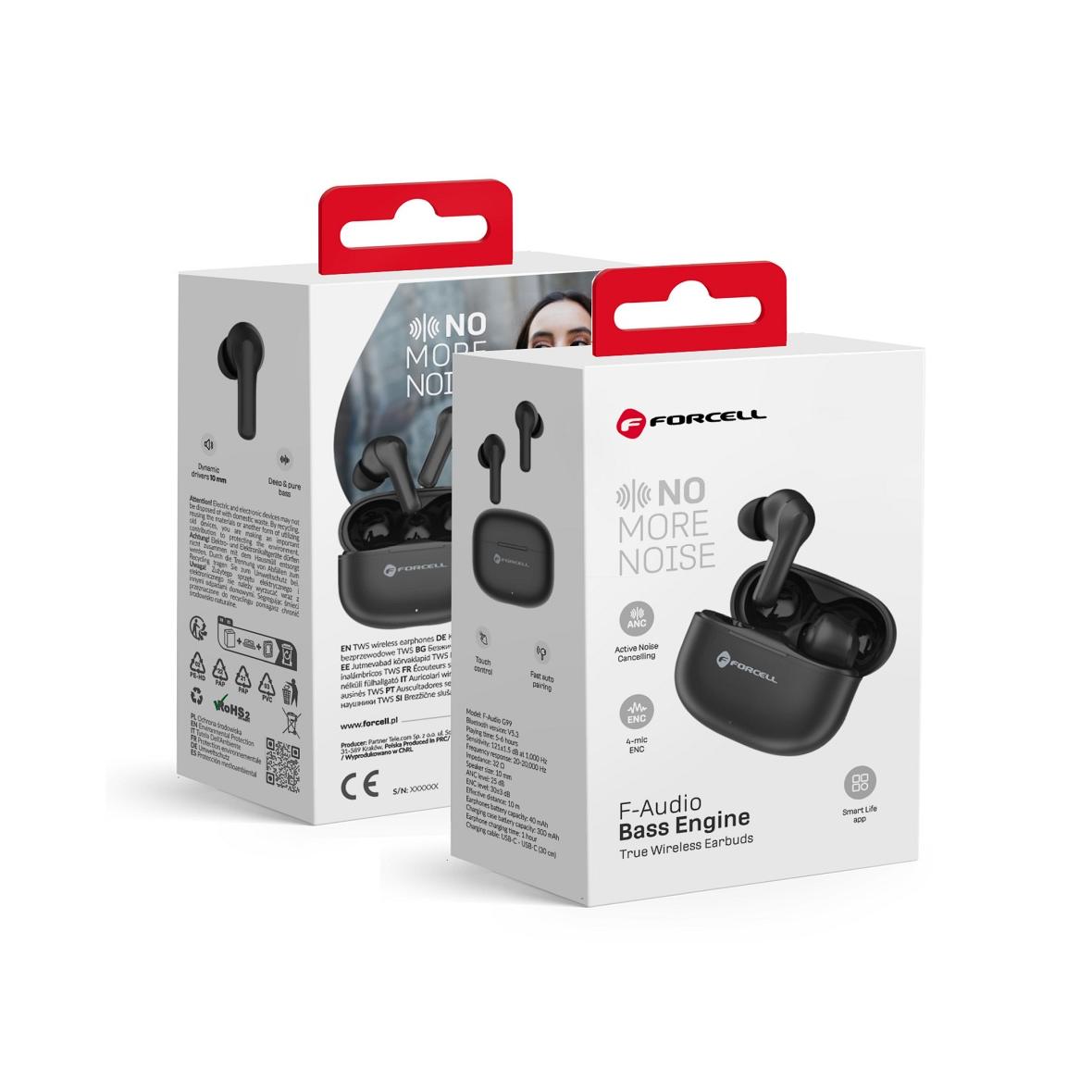 Słuchawki bezprzewodowe douszne Forcell F-Audio TWS Bass Engine ANC + ENC + TUYA APP czarne