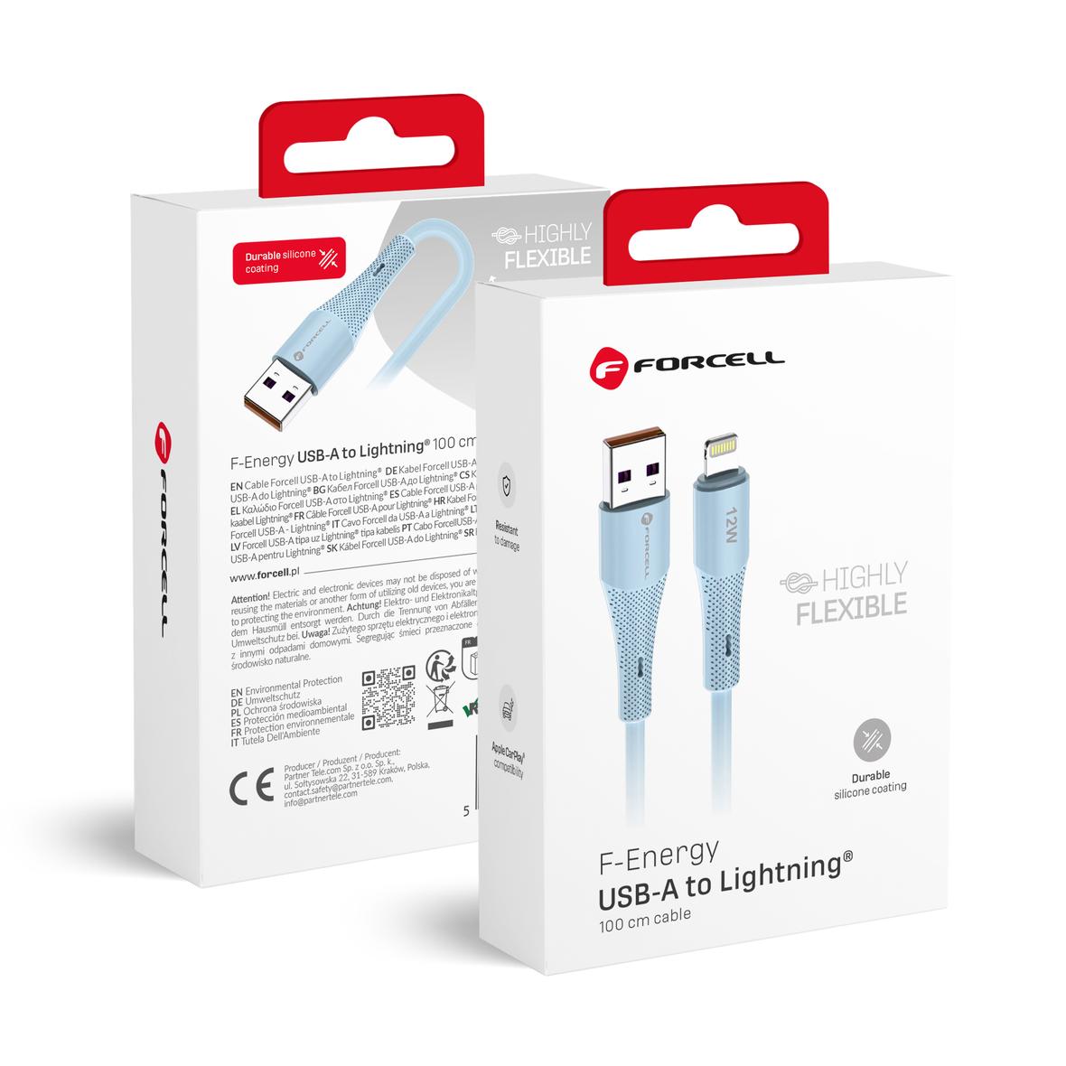 Kabel USB A do Lightning Forcell F-Energy 2,4A 12W Silicone 1 m C343 niebieski