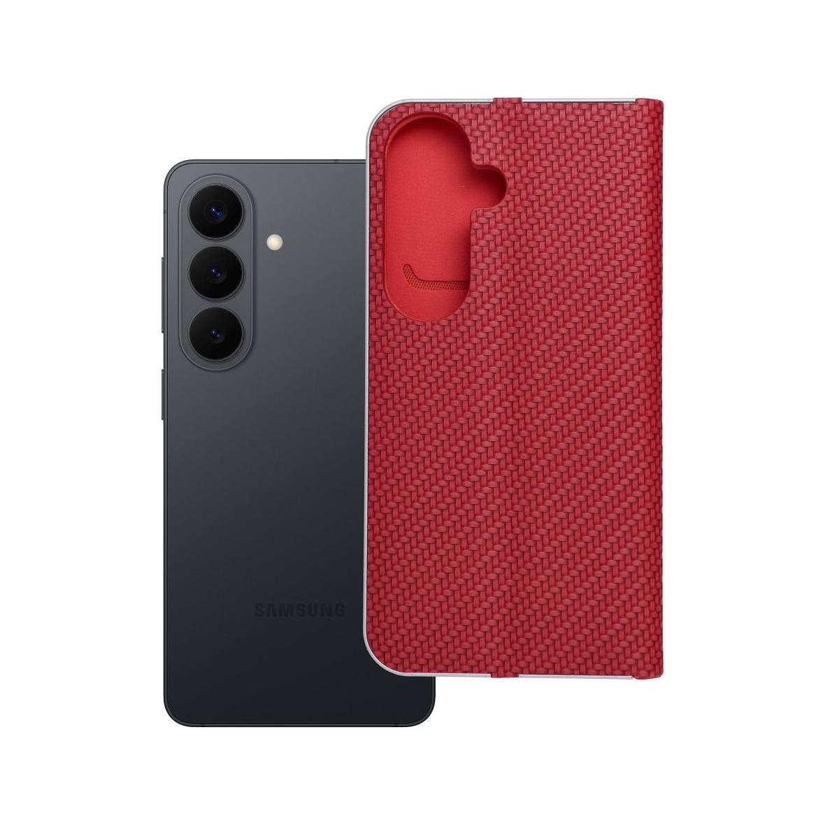 Etui z klapką na Samsung S26 Luna Book Carbon czerwone