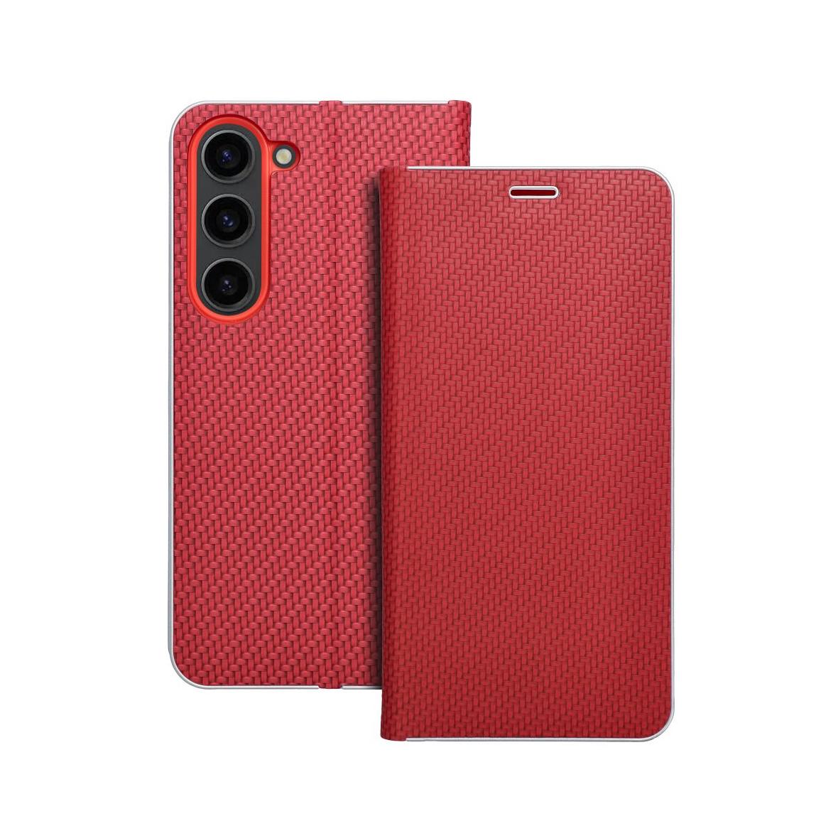 Etui z klapką na Samsung S23 Luna Book Carbon czerwone