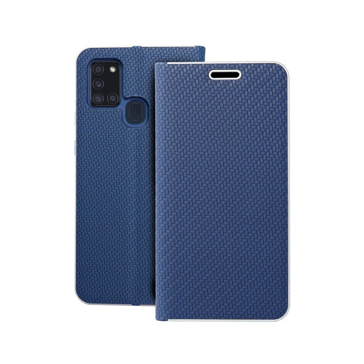 Etui z klapką na Samsung A21s Luna Book Carbon niebieskie