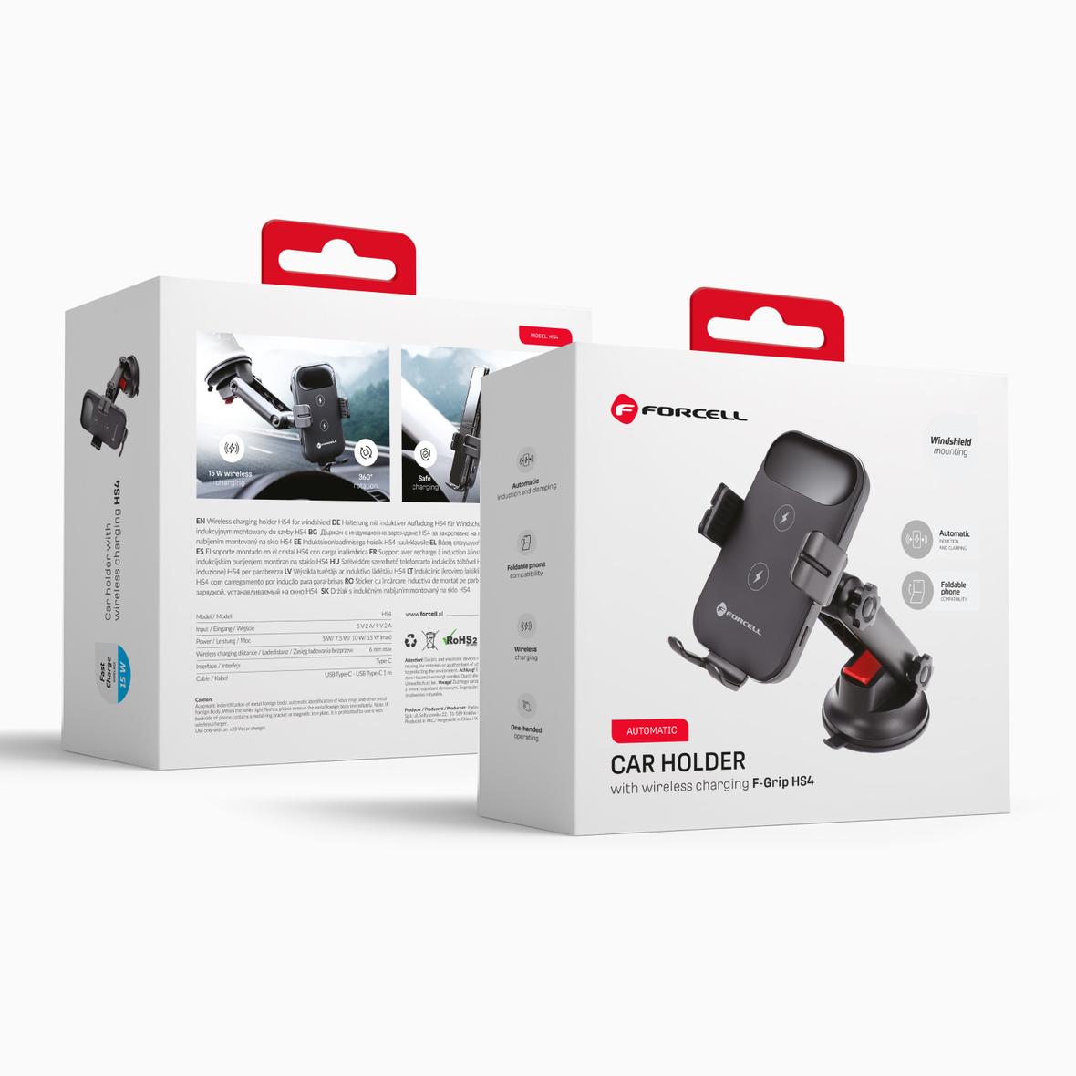 Uchwyt na telefon do samochodu indukcyjny Forcell F-Grip HS4 15W do deski / szyby czarny