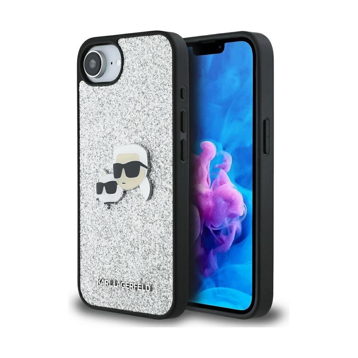 KARL LAGERFELD futerał do IPHONE 16e (SE 4 2025) KLHCPSE4PFGKCPS (Fixed Glitter W/ Ikonik Metal Pin) srebrny