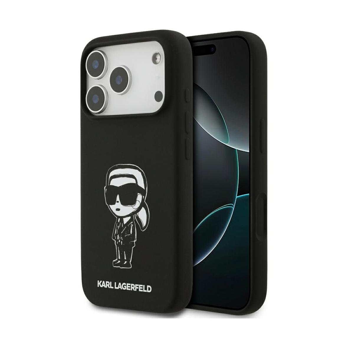 KARL LAGERFELD futerał do IPHONE 17 Pro kompatybilny z MagSafe KLHMP17LSKIGROK (Silicone W/ KL Sketch & Logo) czarny