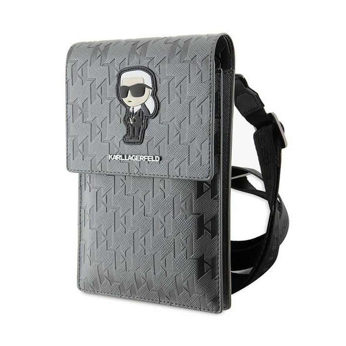 KARL LAGERFELD torebka uniwersalna na telefon KLWBSAKHPKG (Saffiano Mono Ikonik) srebrny