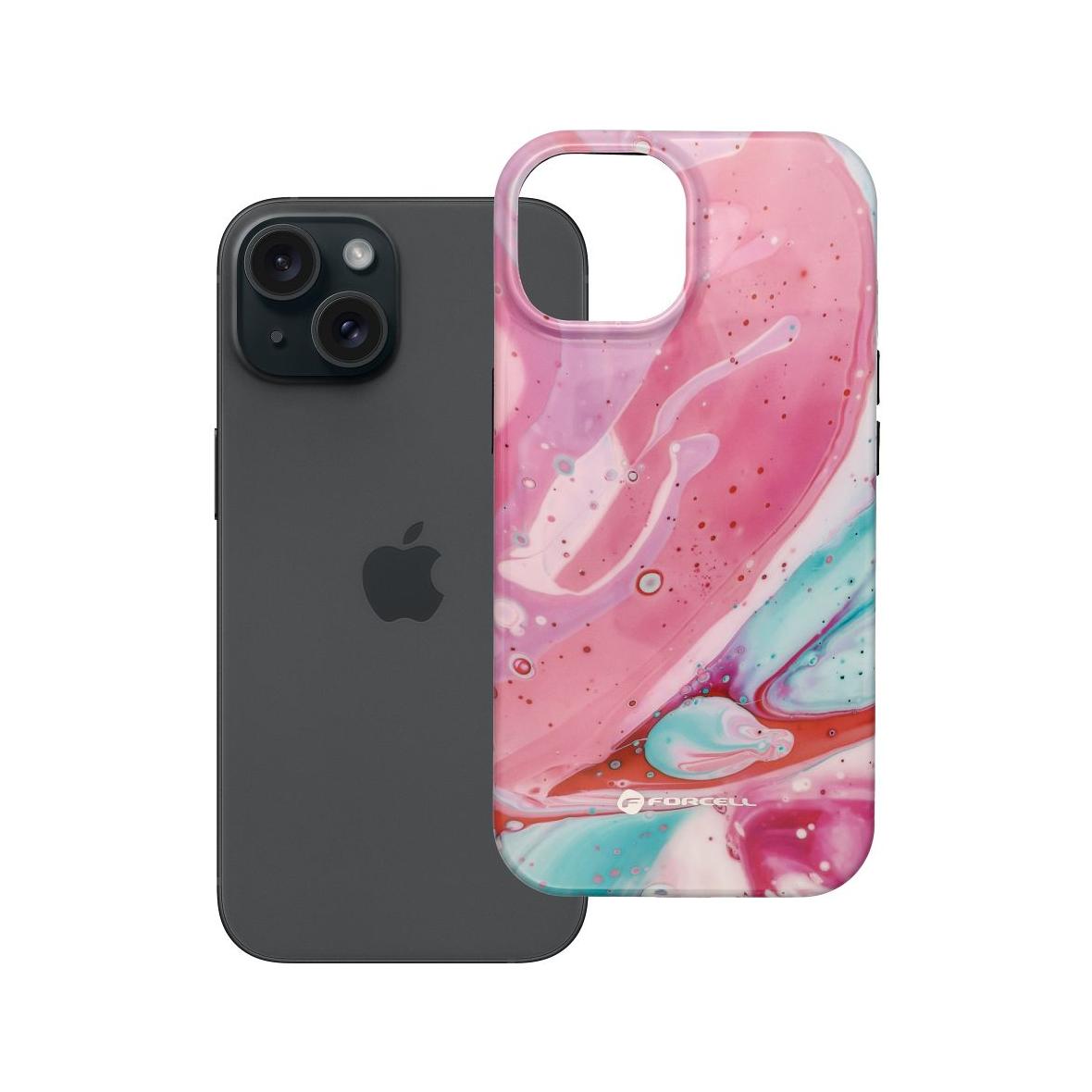 Etui na iPhone 15 Forcell F-Protect Mirage zgodny z MagSafe Military Drop-Test pink marble