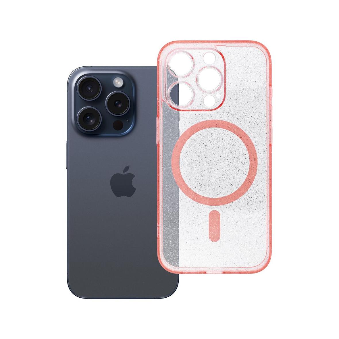 Futerał do iPhone 15 PRO Clear Mag Cover (STR / CAMERA PROTECTION) zgodny z MagSafe  różowy glitter