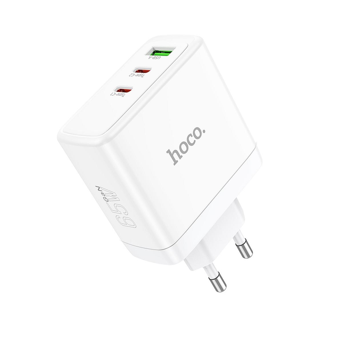 Ładowarka sieciowa do telefonu Hoco 2 x USB C + USB A GaN QC PD 65W N30 biała