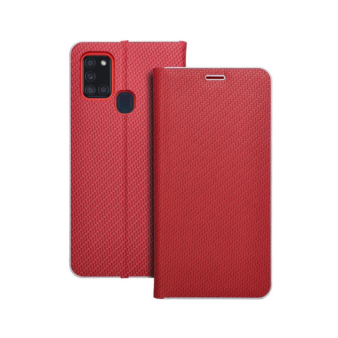 Etui z klapką na Samsung A21s Luna Book Carbon czerwone