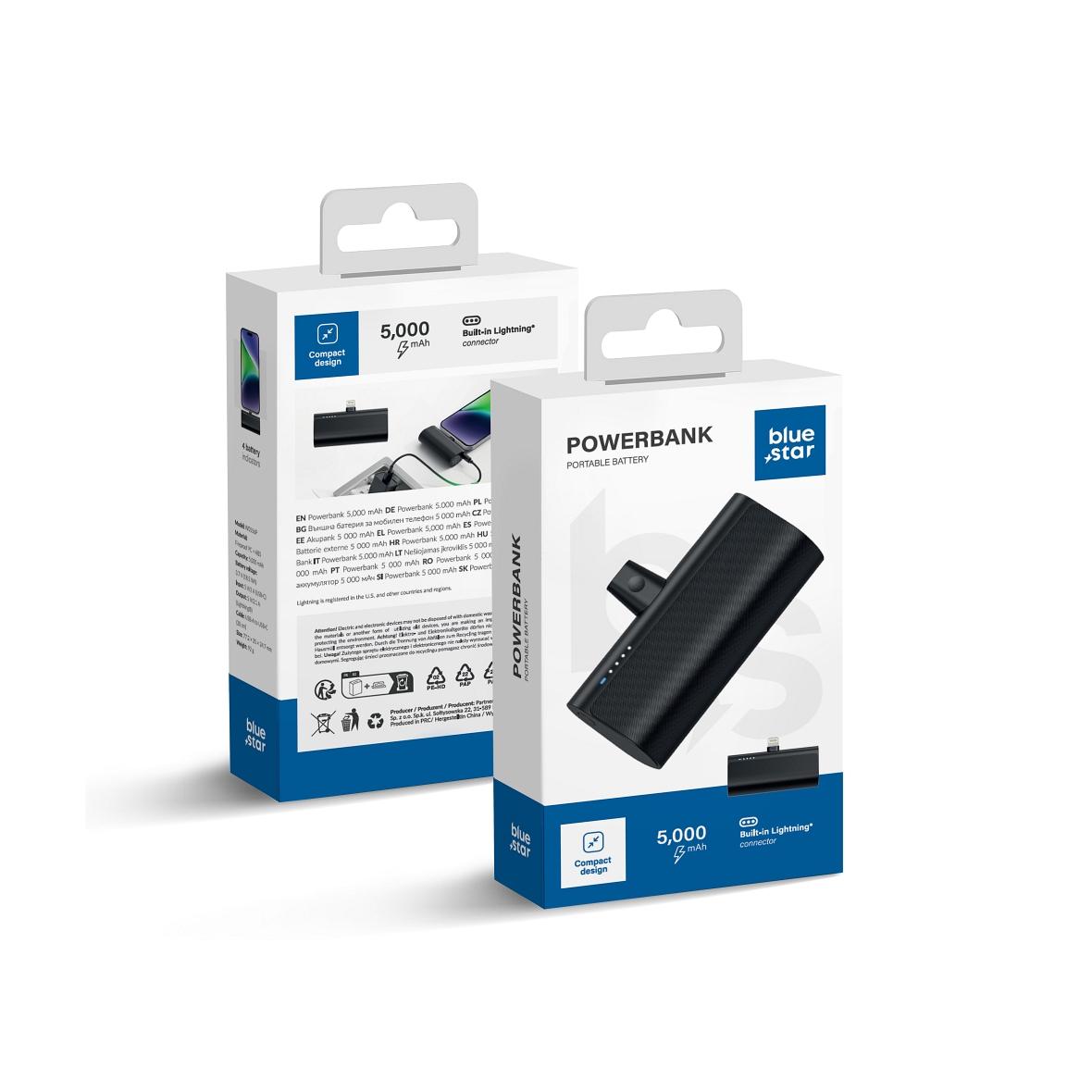 Powerbank Blue Star W0556P 2,1A 5000 mAh z wbudowanym złączem Lightning czarny