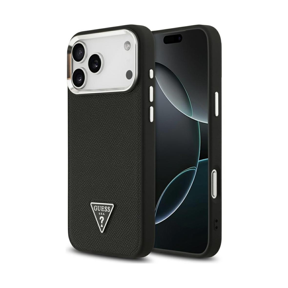 GUESS futerał do IPHONE 17 Pro kompatybilny z MagSafe GUHMP17LPGTSPSK (Grained PU Triangle Logo) czarny