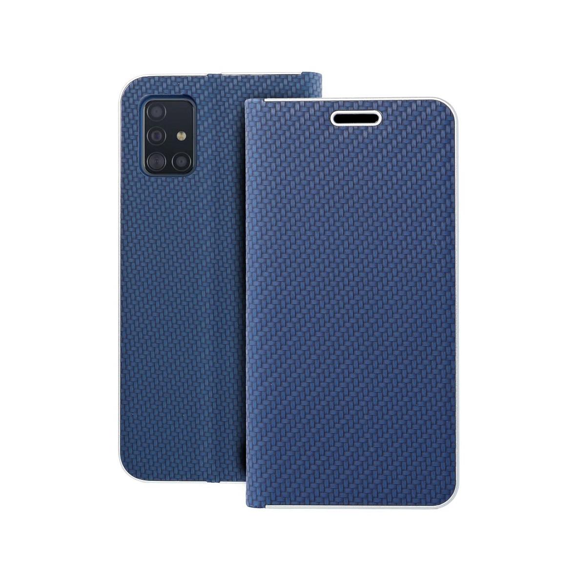 Etui z klapką na Samsung A51 Luna Book Carbon niebieskie