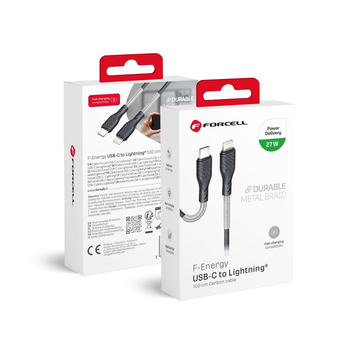 Kabel USB C do Lightning Forcell F-Energy PD 3A 27W Carbon 1 m CB-01C czarny