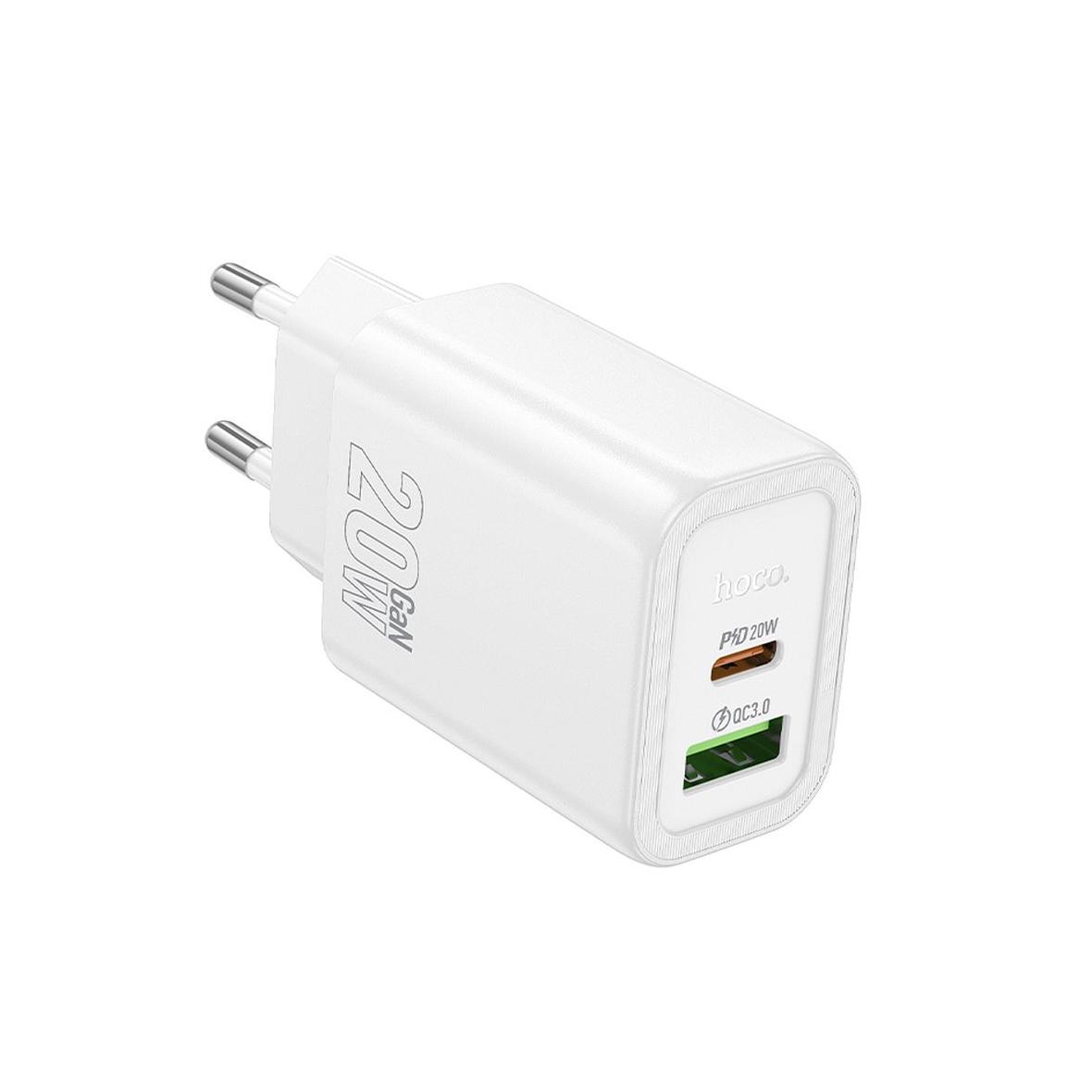 Ładowarka sieciowa do telefonu Hoco USB A + USB C QC3.0 PD 3A 20W N61 biała