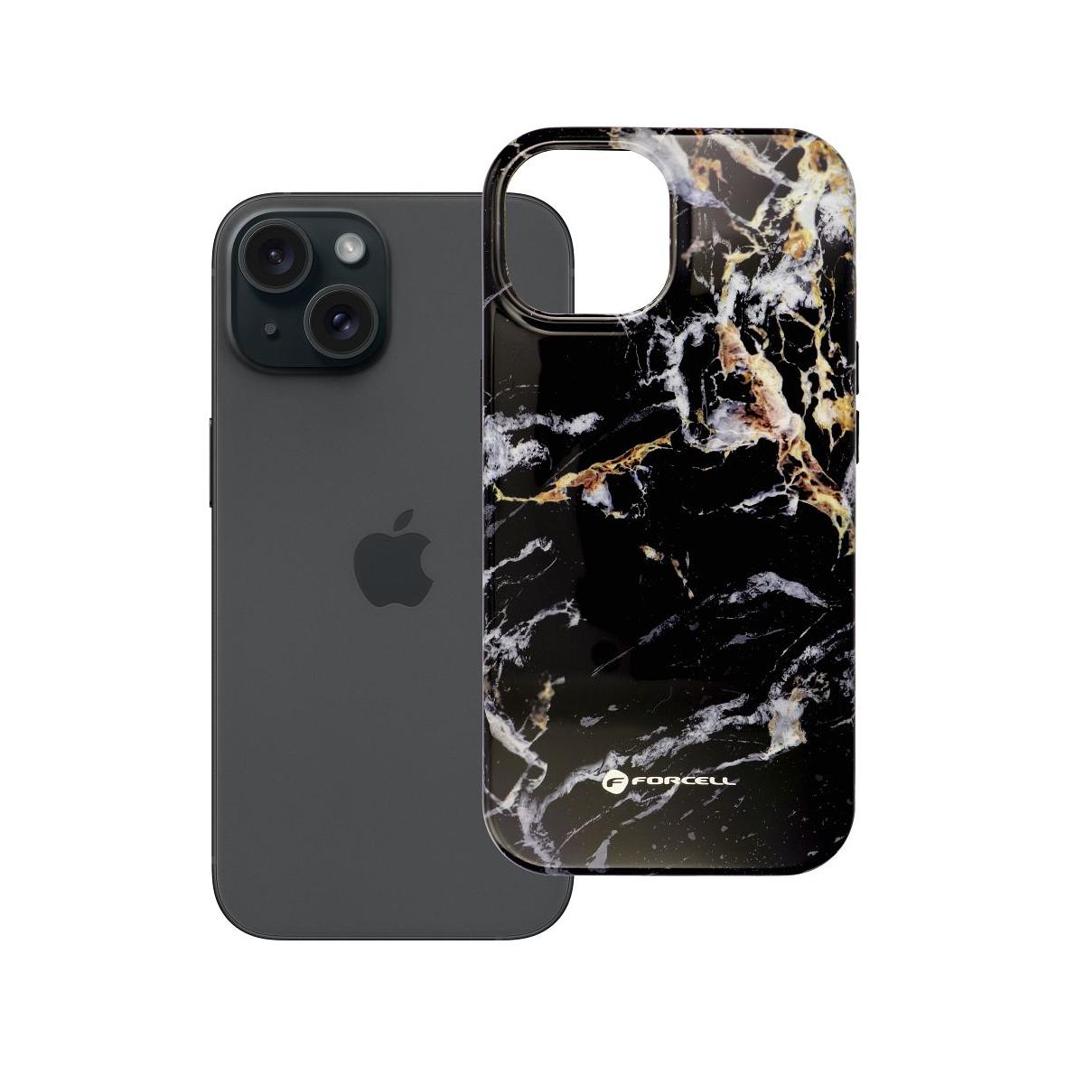Etui na iPhone 15 Forcell F-Protect Mirage zgodny z MagSafe Military Drop-Test black marble