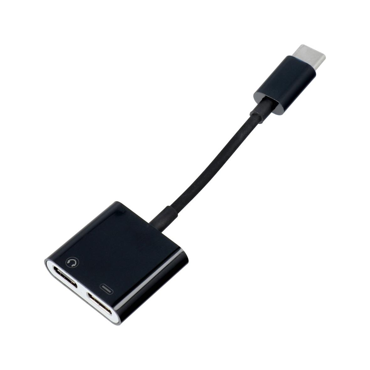 Adapter AUX 2w1 Typ C (męski) do Typ C (żeński) / Typ C (żeński) BOX czarny [DAC]