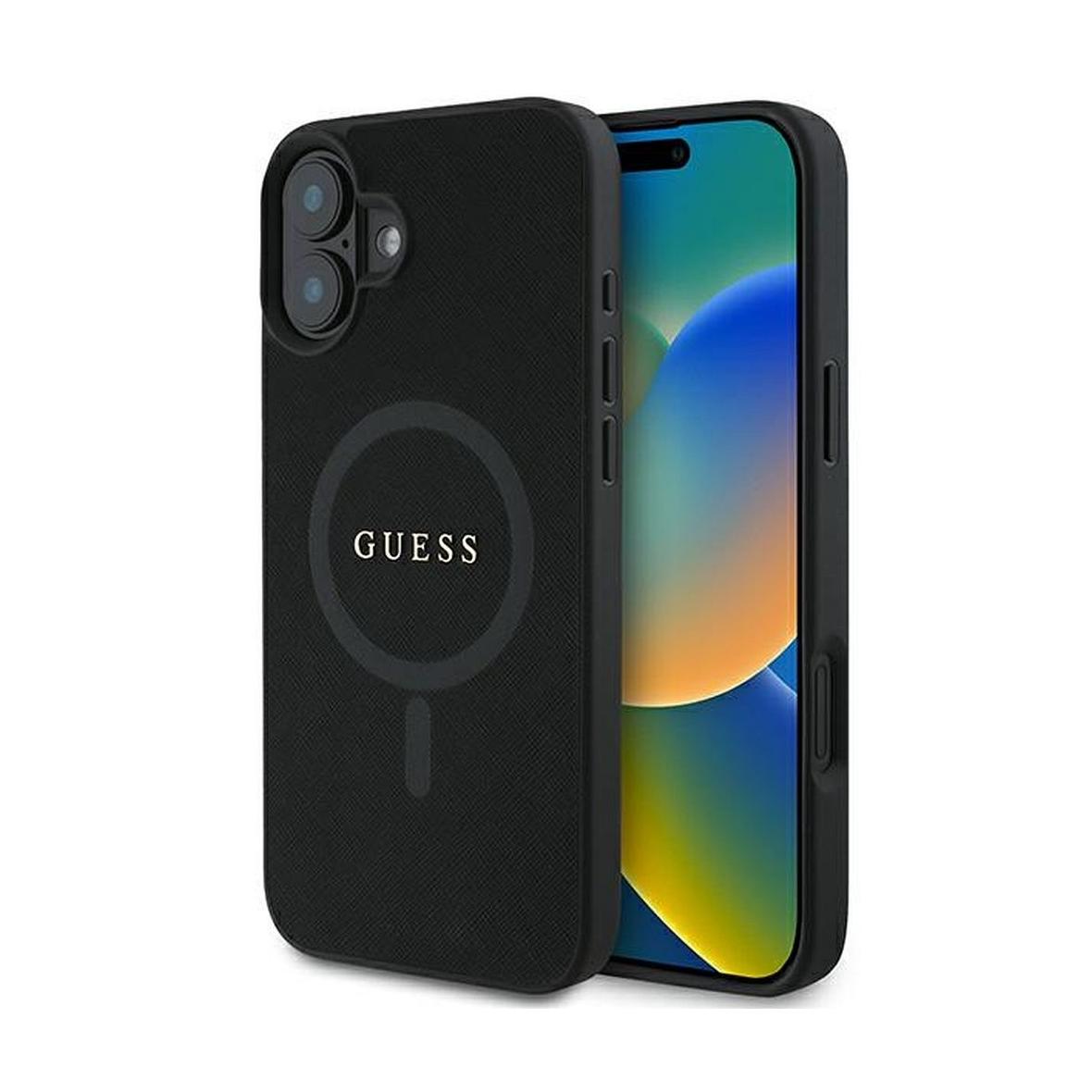 GUESS futerał do IPHONE 16 Plus kompatybilny z MagSafe GUHMP16MPSAHMCK (PU Saffiano Classic Logo) czarny