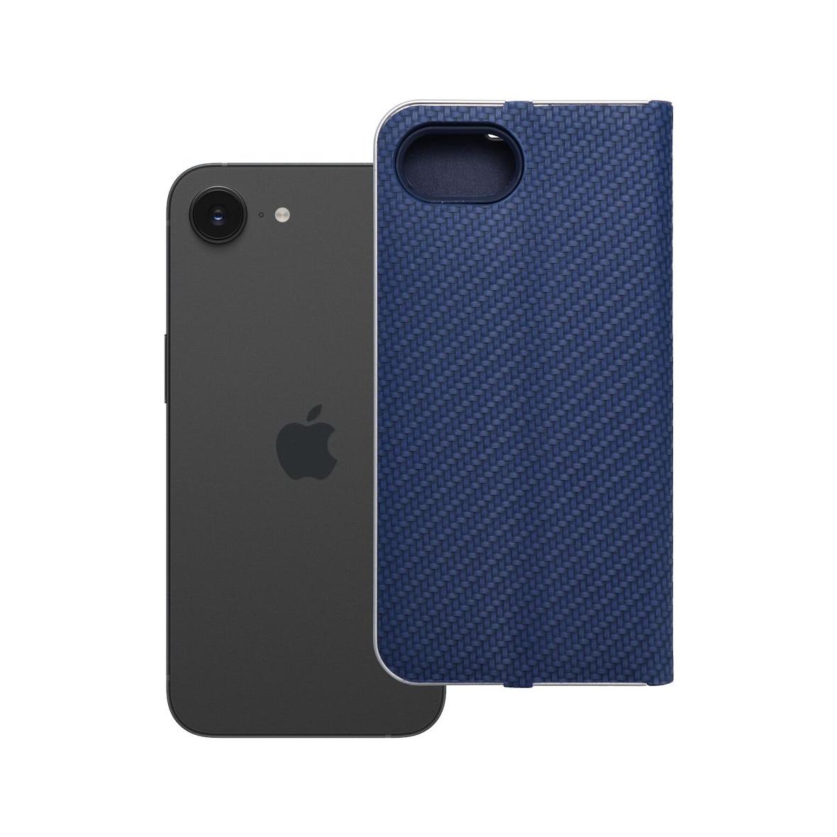 Etui z klapką na iPhone 16e (SE 4 2025) Luna Book Carbon niebieskie