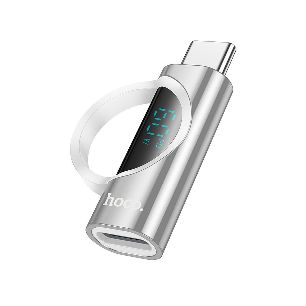 Adapter USB C do Lightning Hoco 3A 60W z wyświetlaczem UA32A srebrny