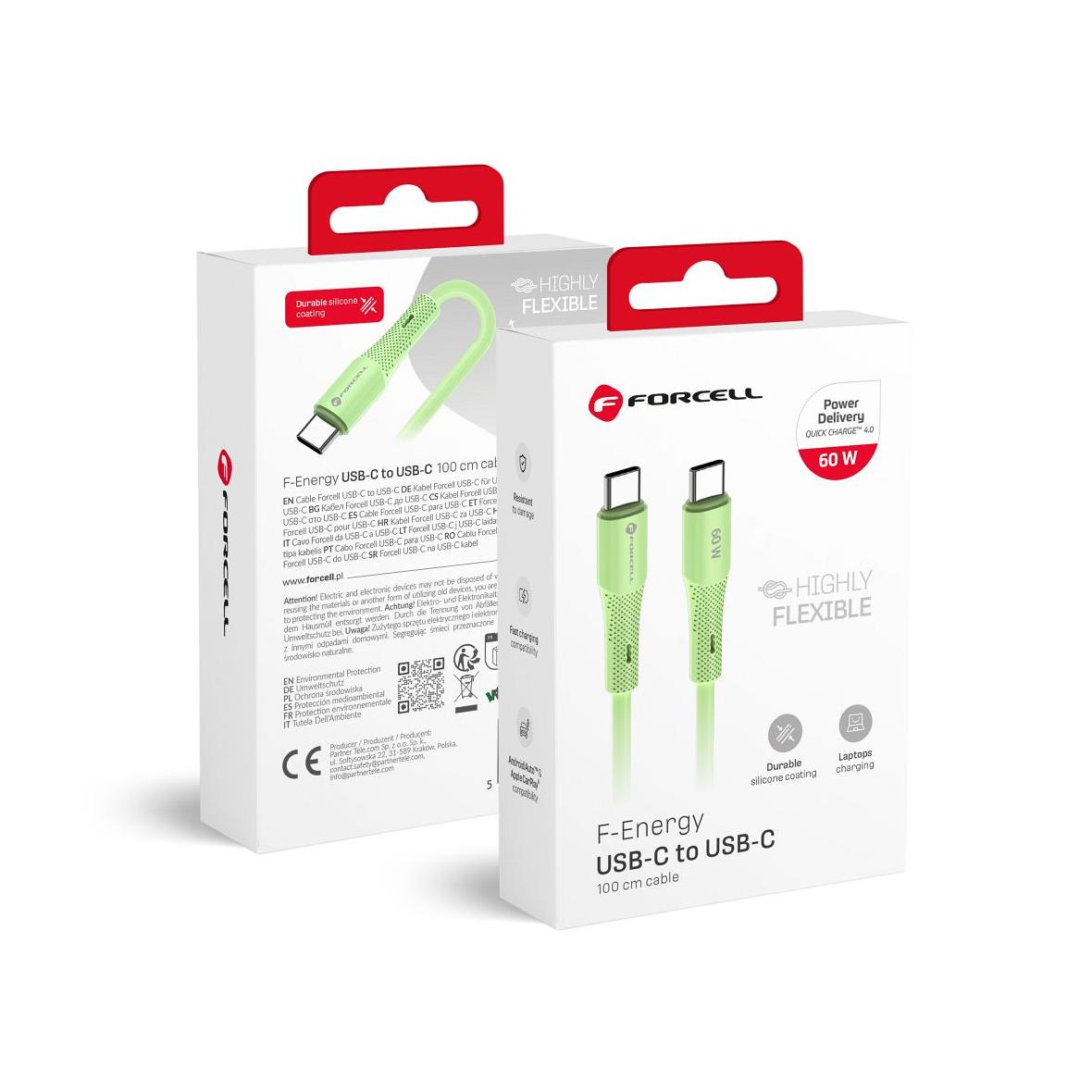 Kabel USB C do USB C Forcell F-Energy QC4.0 PD 3A 60W Silicone 1 m C344 zielony