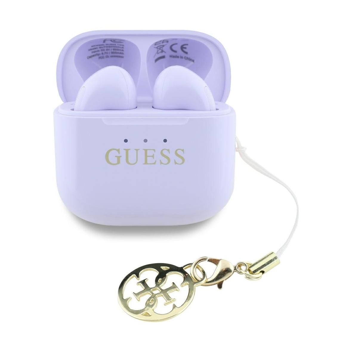 Słuchawki bezprzewodowe douszne Guess TWS Effect Printed Classic Logo & Charm lawendowe