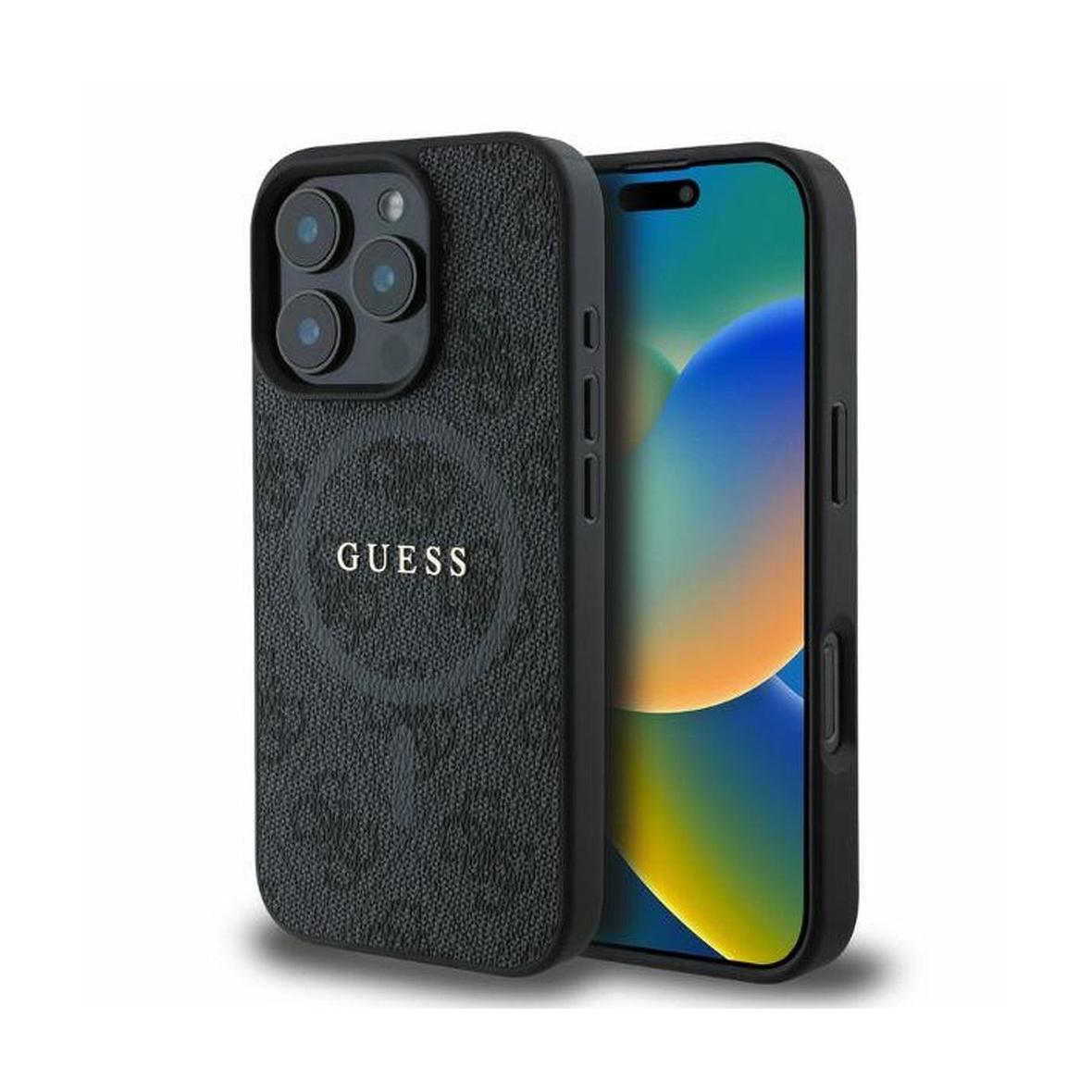 GUESS futerał do IPHONE 16 Pro kompatybilny z MagSafe GUHMP16LG4GFRK (PU 4G Ring Classic Logo) czarny