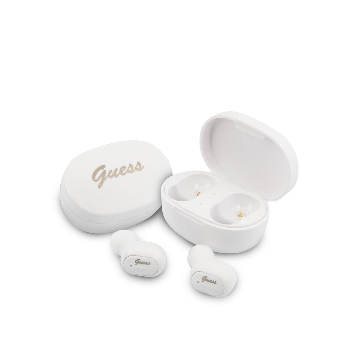 GUESS słuchawki bezprzewodowe bluetooth TWS + stacja dokująca GUTWST30WH białe