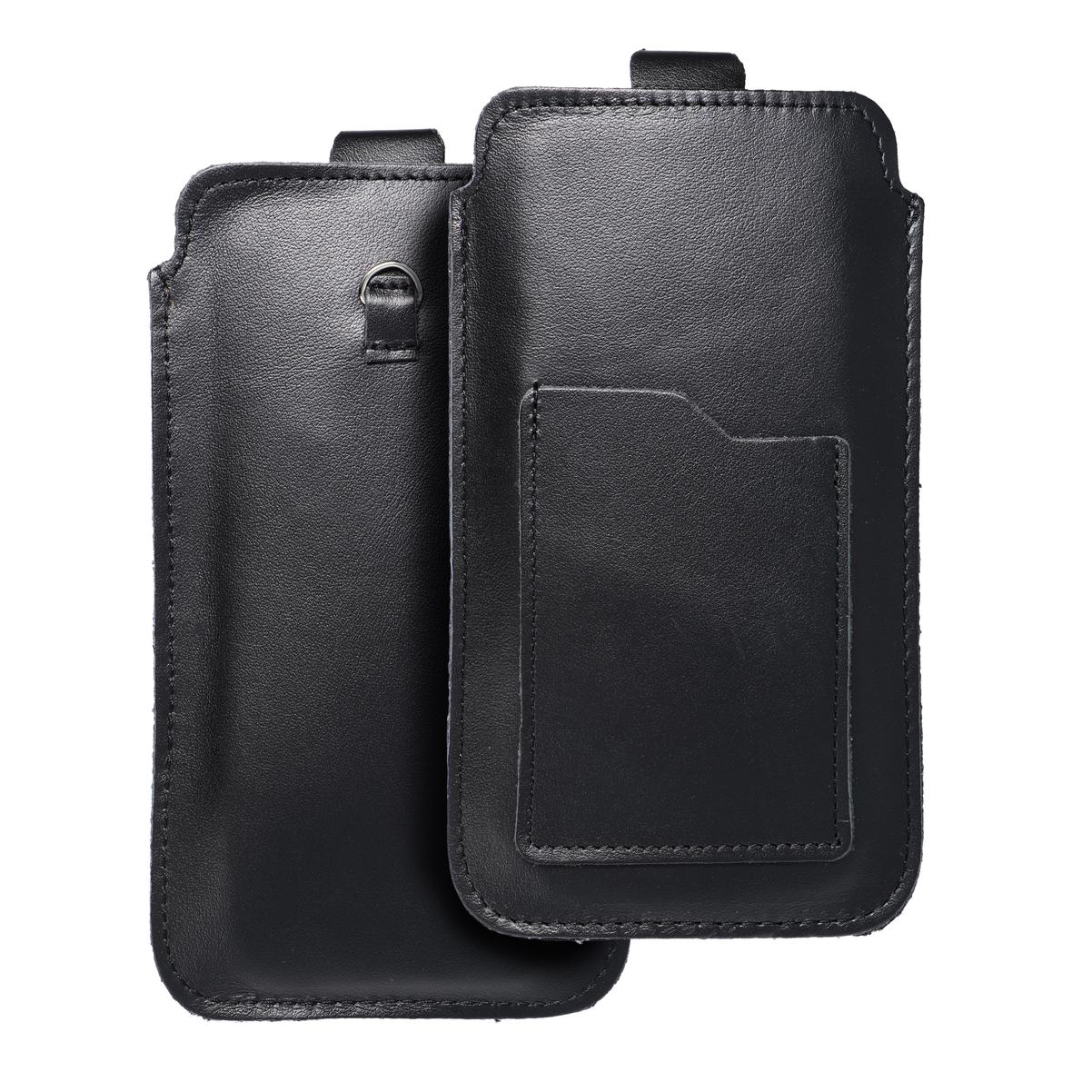 Skórzany futerał uniwersalny / wsuwka z pull-up - ROYAL / czarny - Rozmiar 2XL+wide - SAMSUNG A12 / NOTE 9 / XIAOMI REDMI NOTE 10 PRO