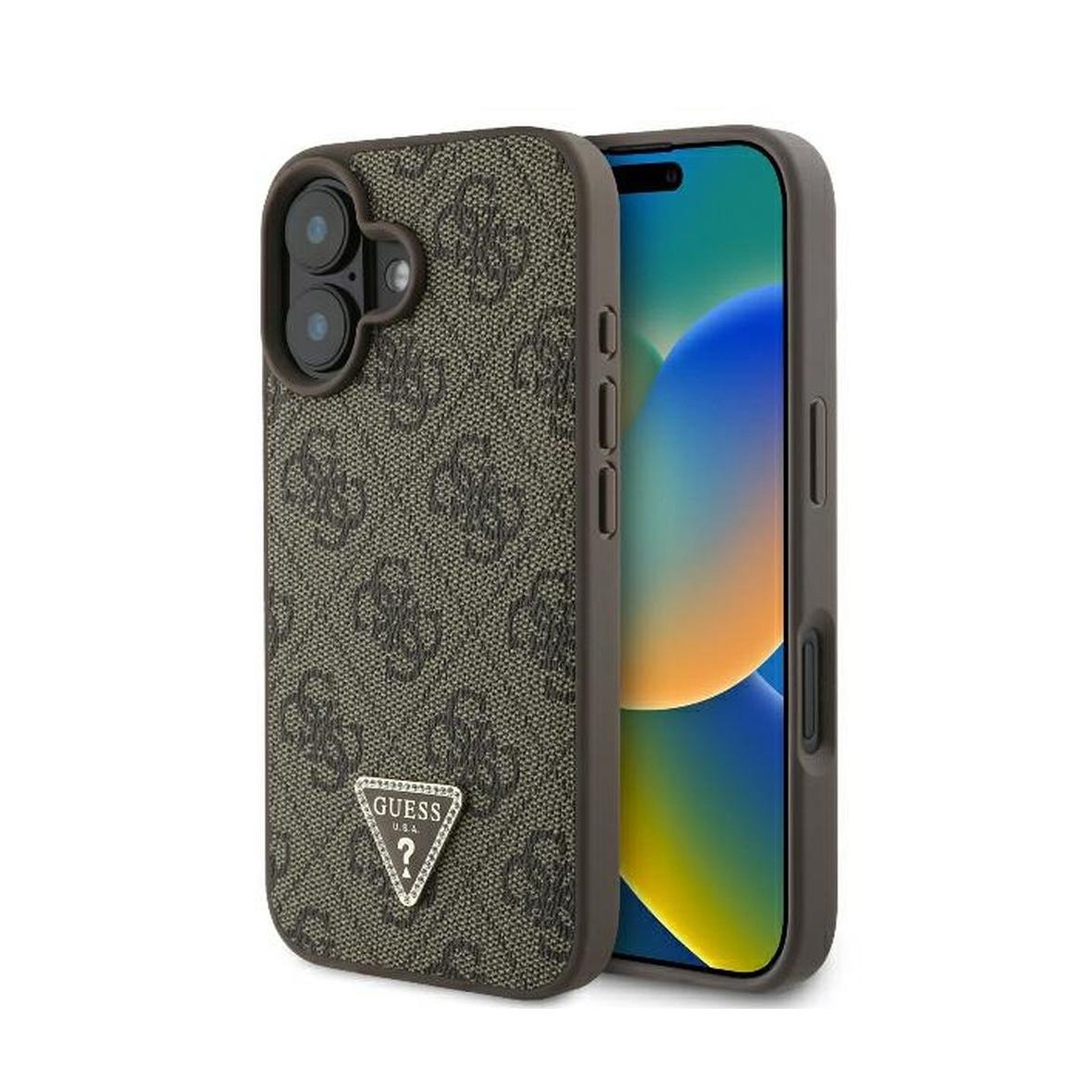 GUESS futerał do IPHONE 16 GUHCP16SP4TDPW (PU Leather 4G Triangle Strass) brązowy