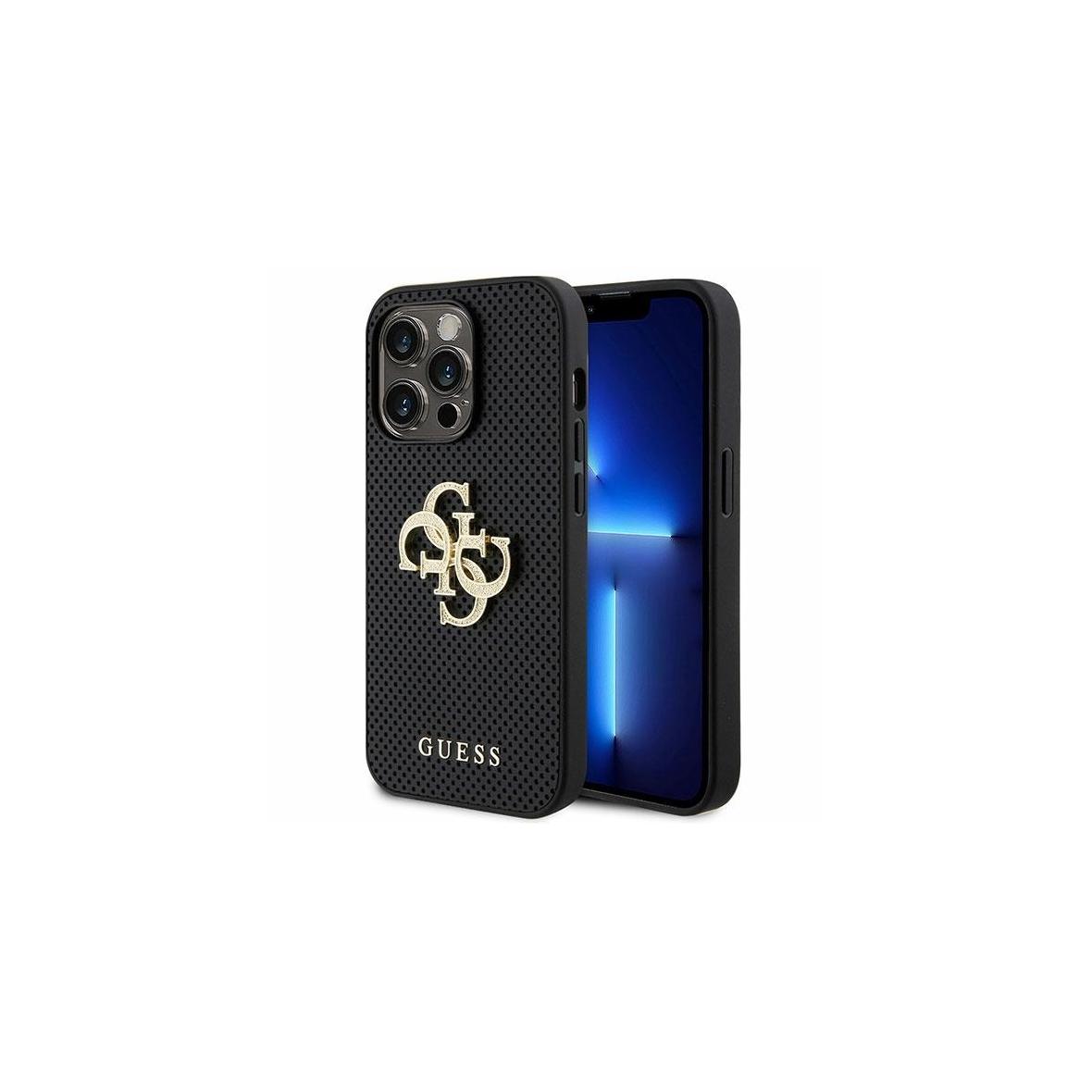 GUESS futerał do IPHONE 15 Pro GUHCP15LPSP4LGK (Leather Perforated 4G Glitter Logo) czarny