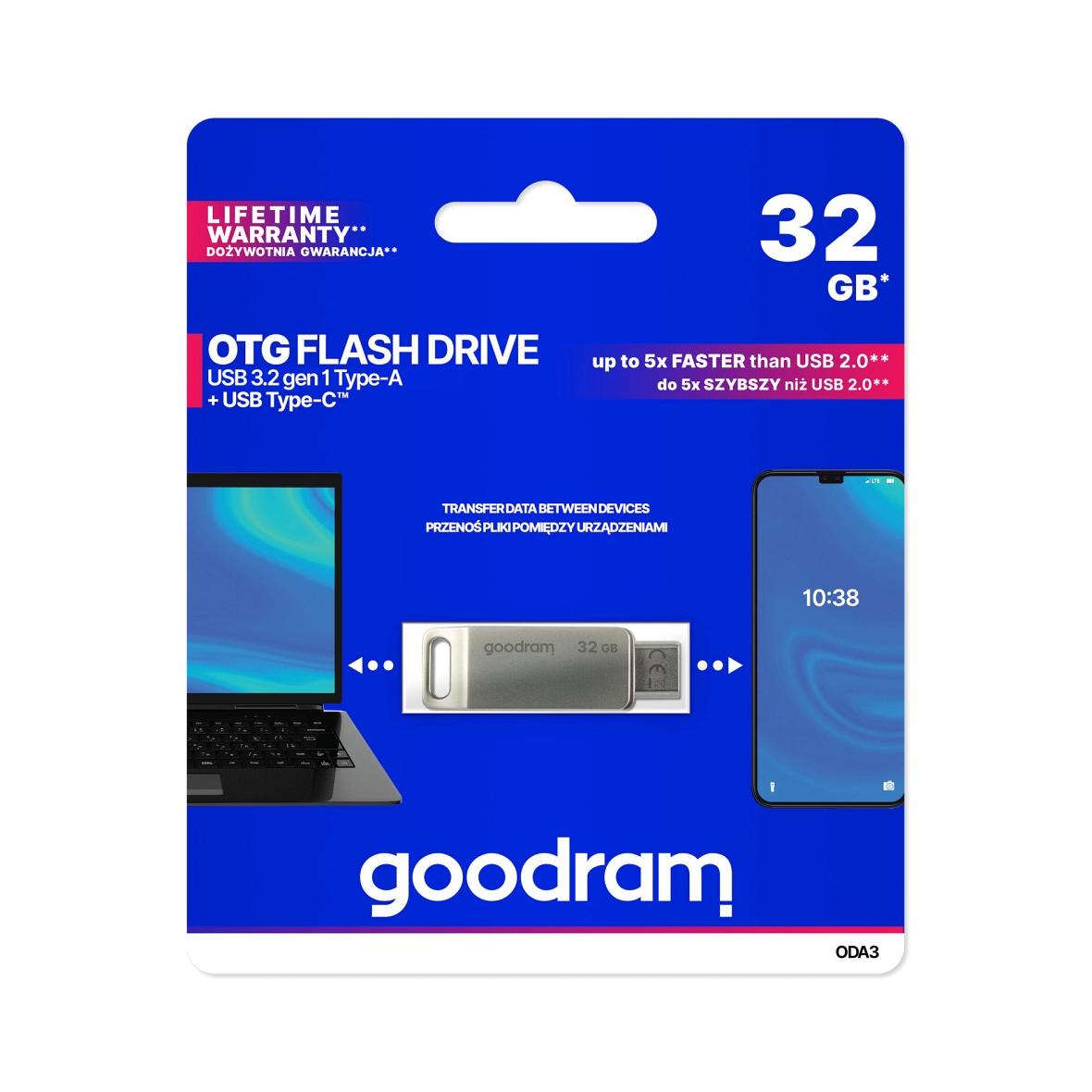 GOODRAM pendrive OTG USB A + Typ C ODA3 32GB USB3.2