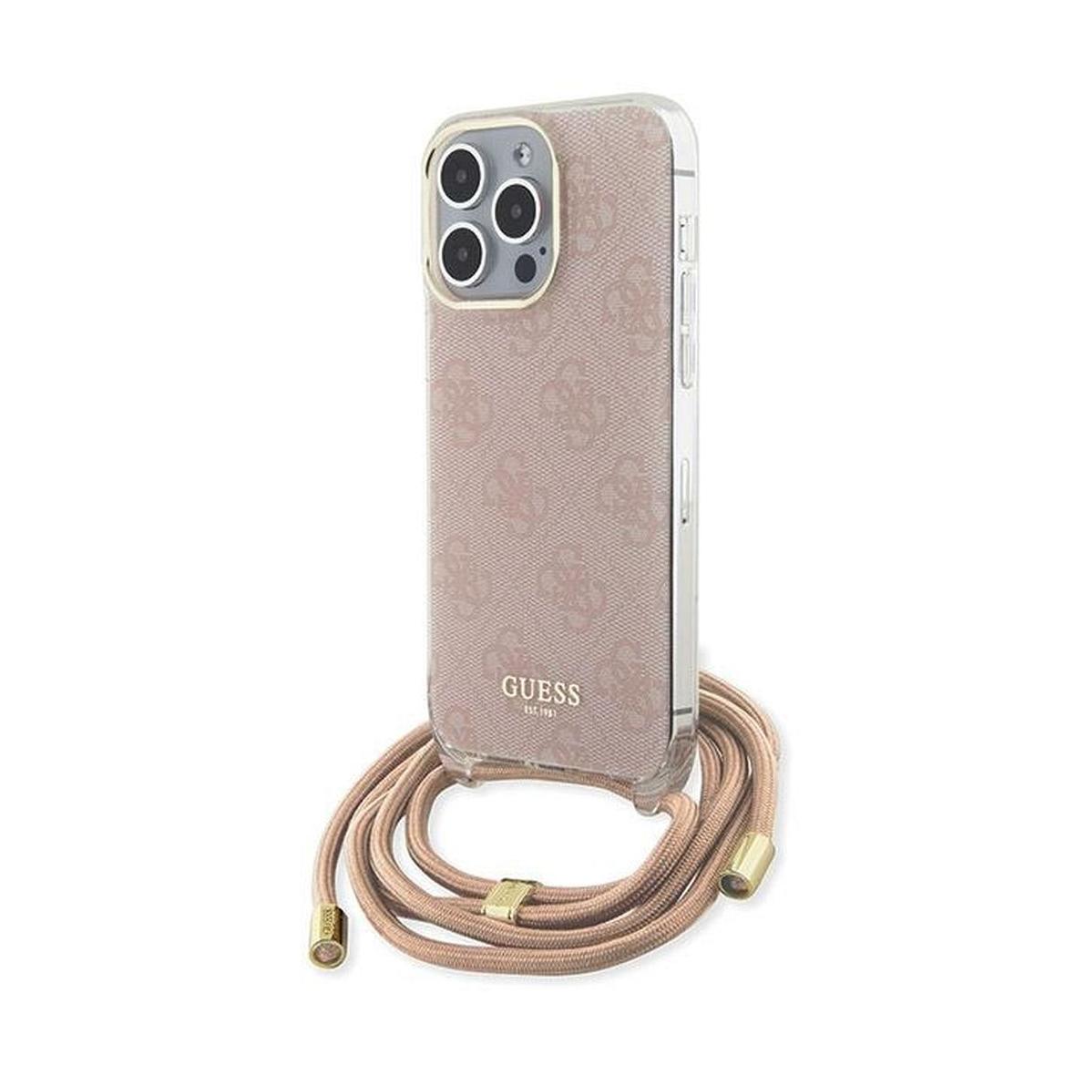 GUESS futerał do IPHONE 15 Pro Max GUHCP15XHC4SEP (Crossbody Cord 4G Print) różowy