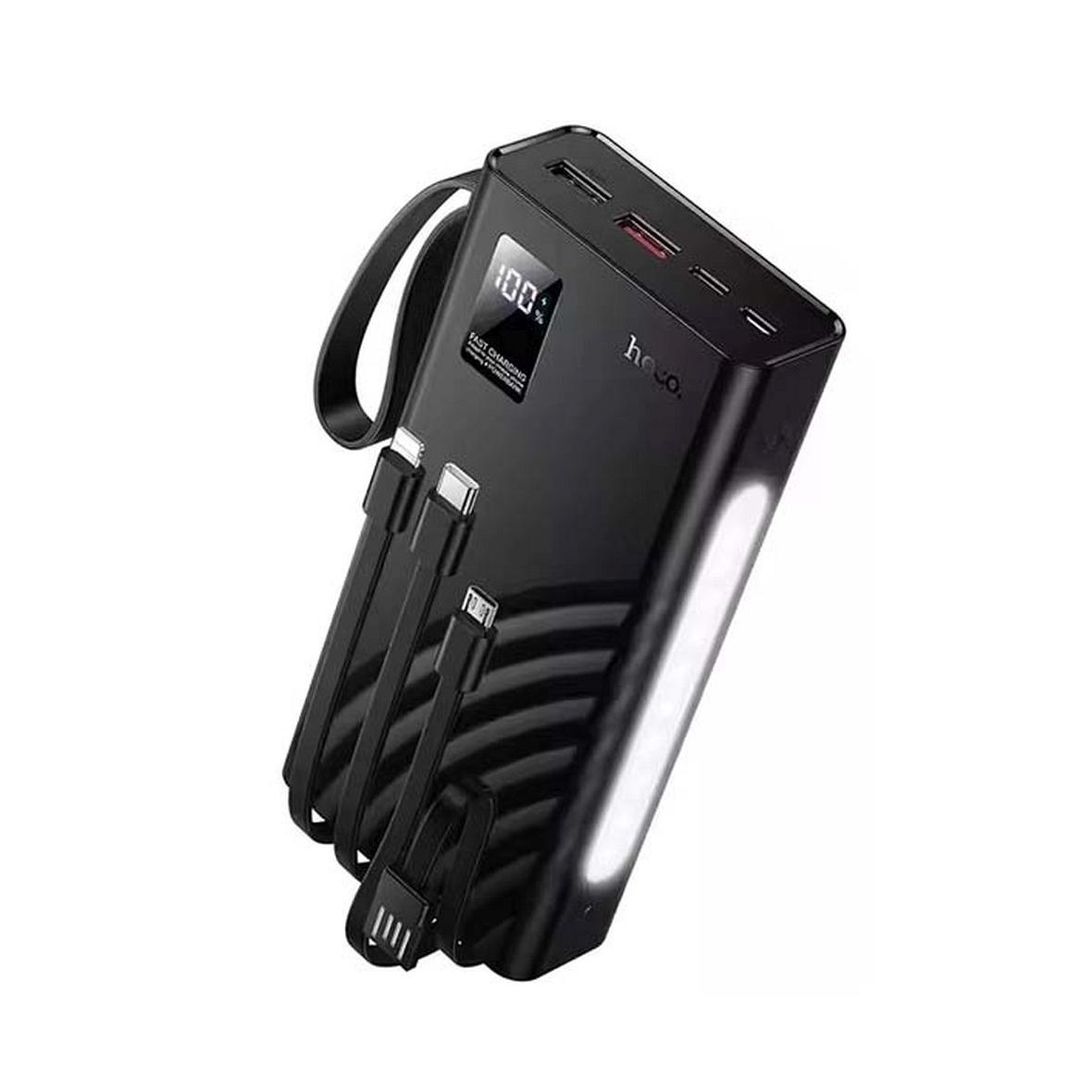 Powerbank Hoco 20000 mAh QC PD 22,5W z wbudowanymi kablami USB A + USB C + Lightning + Micro USB oraz latarką J155 czarny