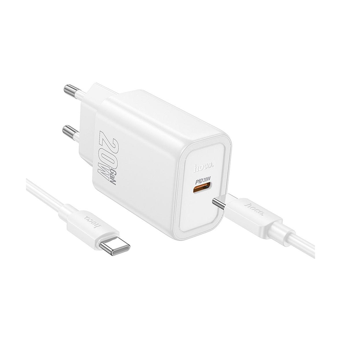 Ładowarka sieciowa do telefonu Hoco USB C QC PD 20W + kabel USB C do Lightning N60 biała