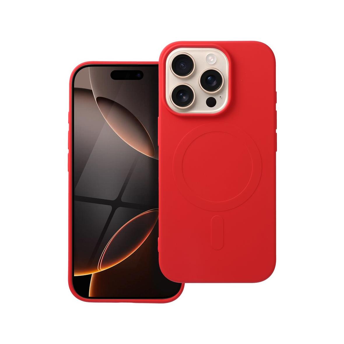 Futerał do iPhone 16 PRO Silicone Mag Cover zgodny z MagSafe (big hole) czerwony