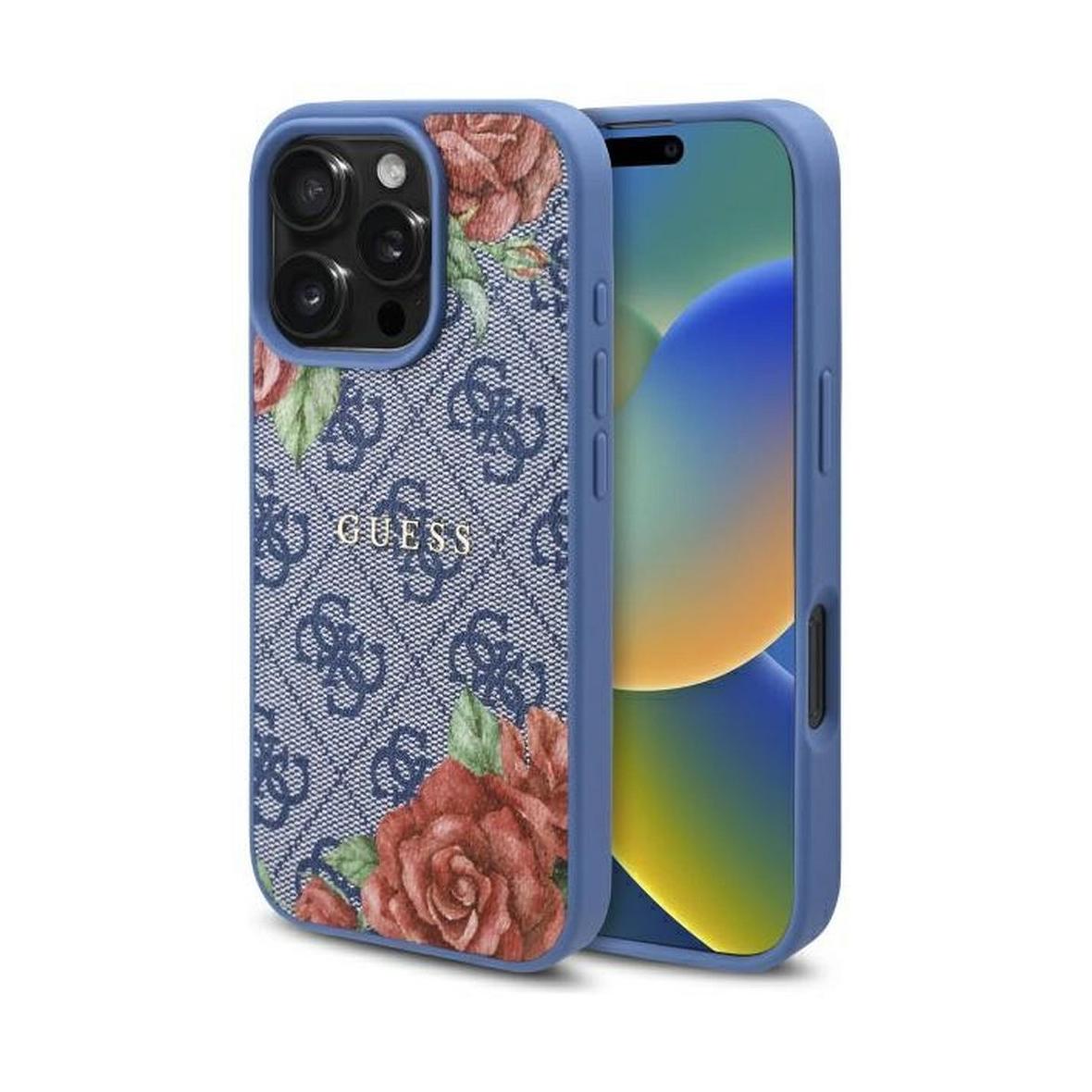 GUESS futerał do IPHONE 16 Pro kompatybilny z MagSafe GUHMP16LP4ROPEMCB (4G Flowers Print) blue