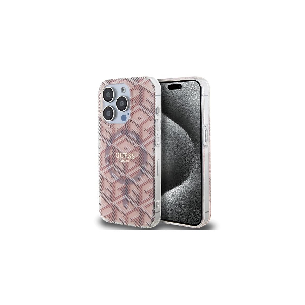 GUESS futerał do IPHONE 15 Pro kompatybilny z MagSafe GUHMP15LHGCUSTGP (IML GCUBE) różowy