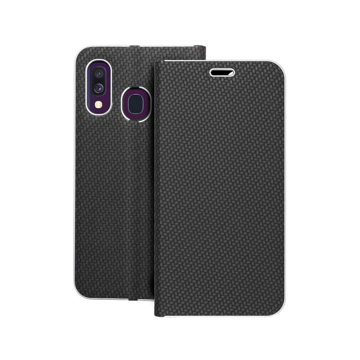 Etui z klapką na Samsung A40 Luna Book Carbon czarne