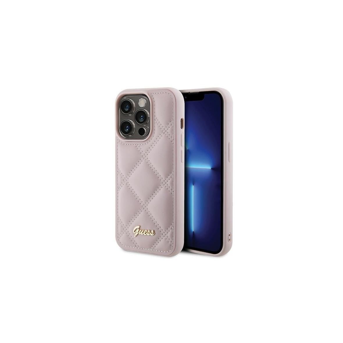 GUESS futerał do IPHONE 15 Pro GUHCP15LPSQSQSP (Quilted Metal Logo) różowy