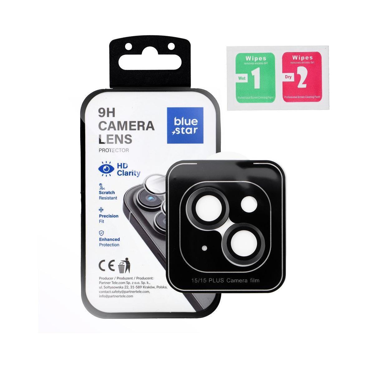Szkło na aparat BLUE STAR Easy Install do IPHONE 15 / 15 PLUS czarne