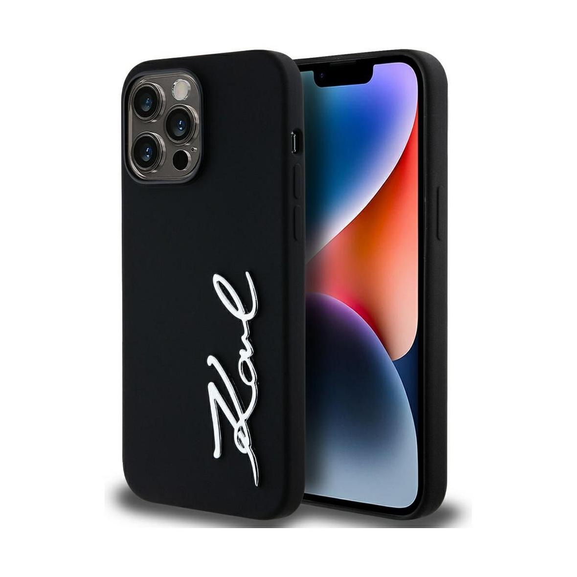KARL LAGERFELD futerał do IPHONE 14 Pro Max KLHCP14XSCMSMVK (Silicone Sign Metal Logo) czarny
