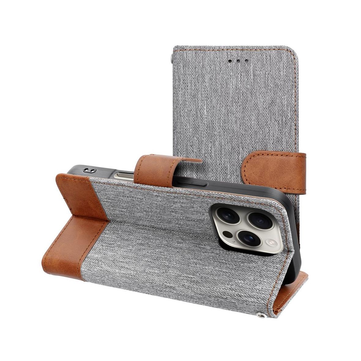 Etui z klapką na iPhone 16 PLUS Jeans Book szare