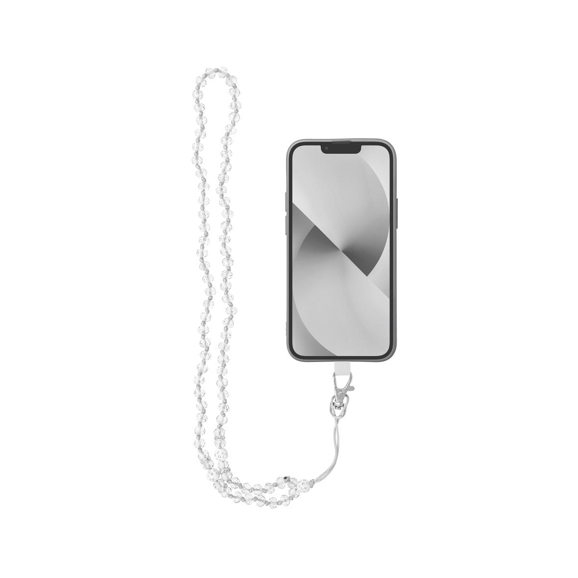 Smycz do telefonu, Zawieszka do telefonu - CRYSTAL DIAMON / długość sznura 74cm (37cm w pętli) / na szyję - biały