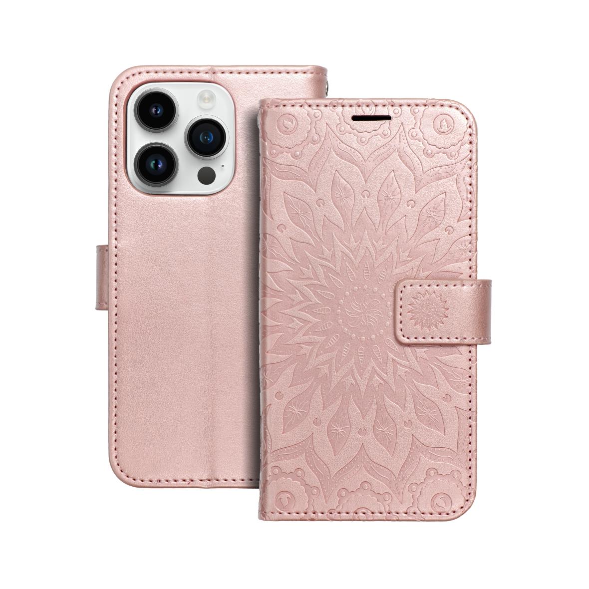 Etui z klapką na iPhone 14 PRO Mezzo Book mandala złoto-różowe